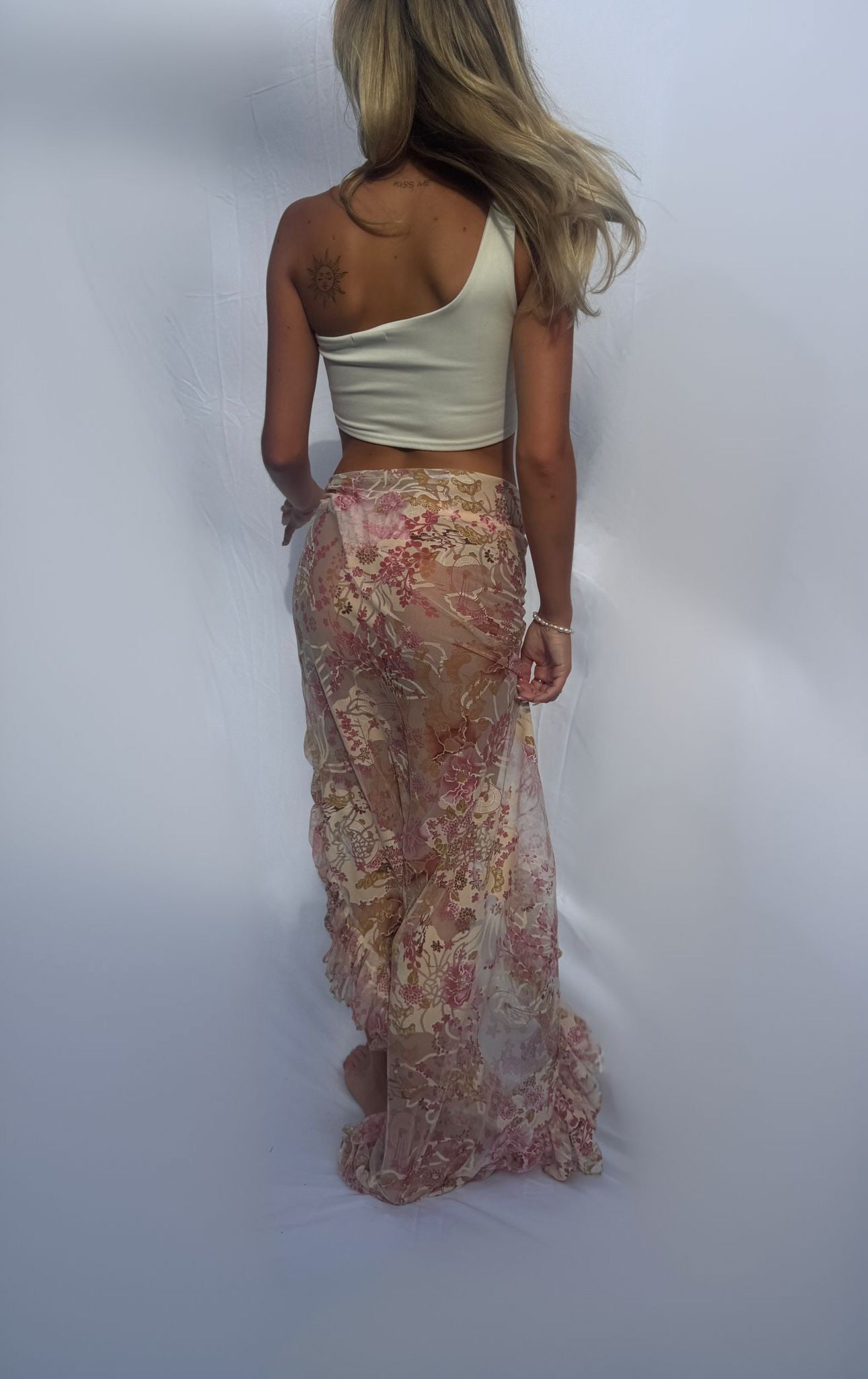 Pink/Tan Long Ruffle Sarong
