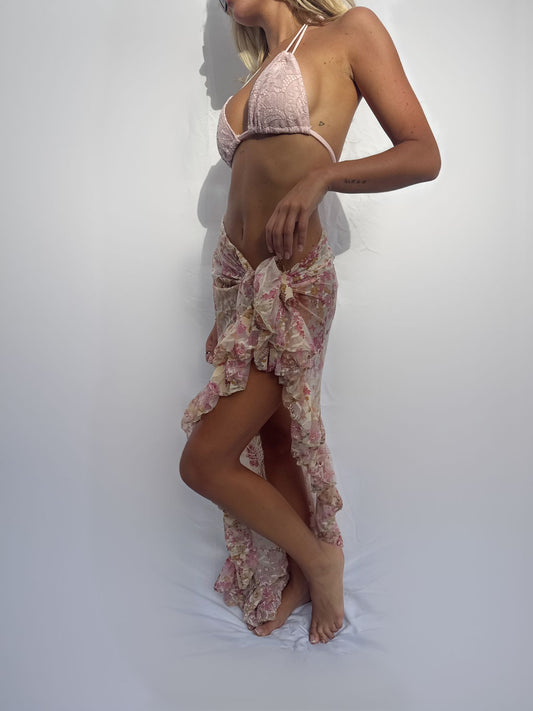 Pink/Tan Long Ruffle Sarong